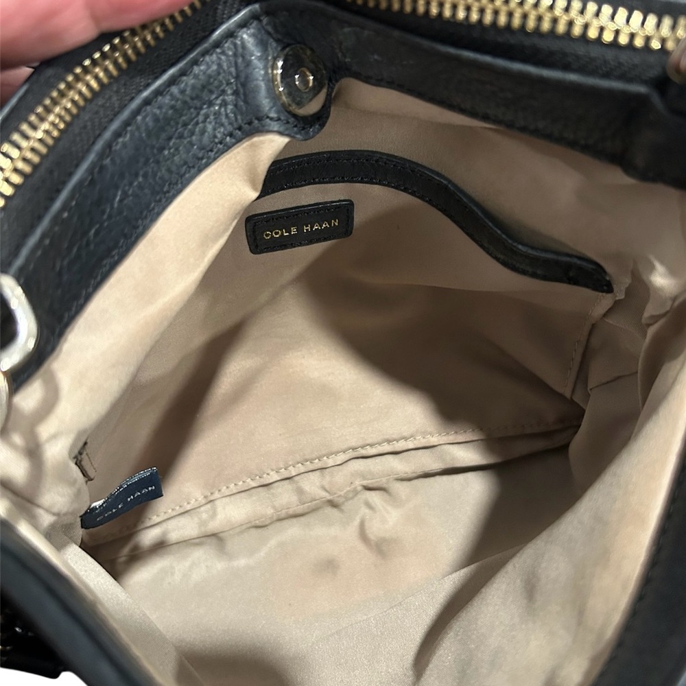 Cole Haan Black Leather Crossbody with Gold Chain - Picture 7 of 12